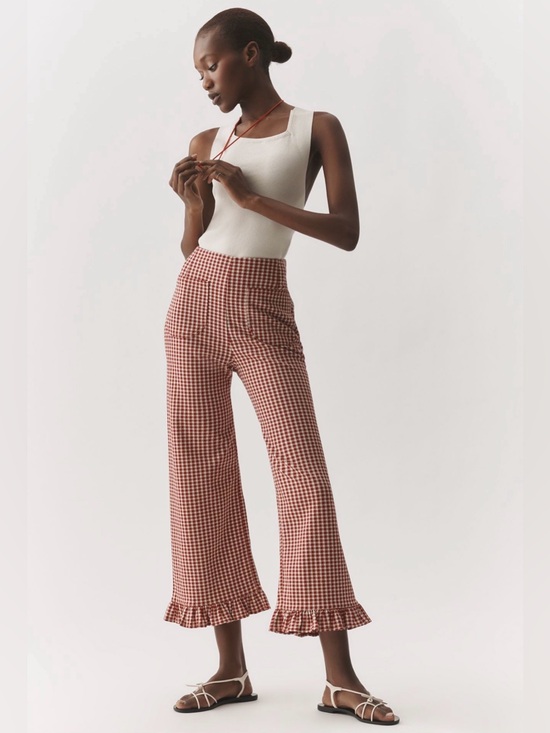 Maeve Pants - NWT Anthropologie Maeve the Colette Women's Red Gingham Ruffle Hem Pants Size 33